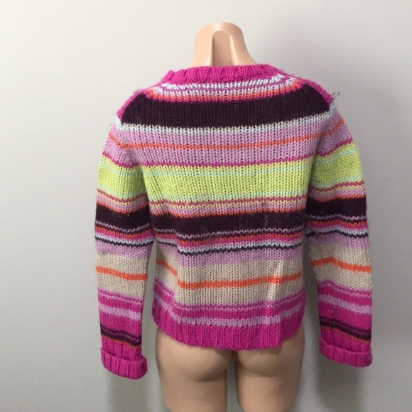 Express Jeans Wool Stripe Knit Sweater Pink Purple - Picture 2 of 3